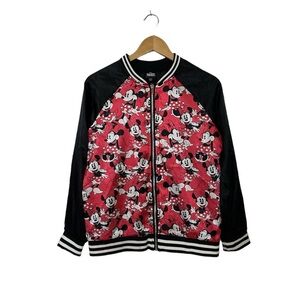 Disney MINNIE MOUSE Red Black Satin Zip Jacket Youth XL 16 or Women SM 4-6 RARE